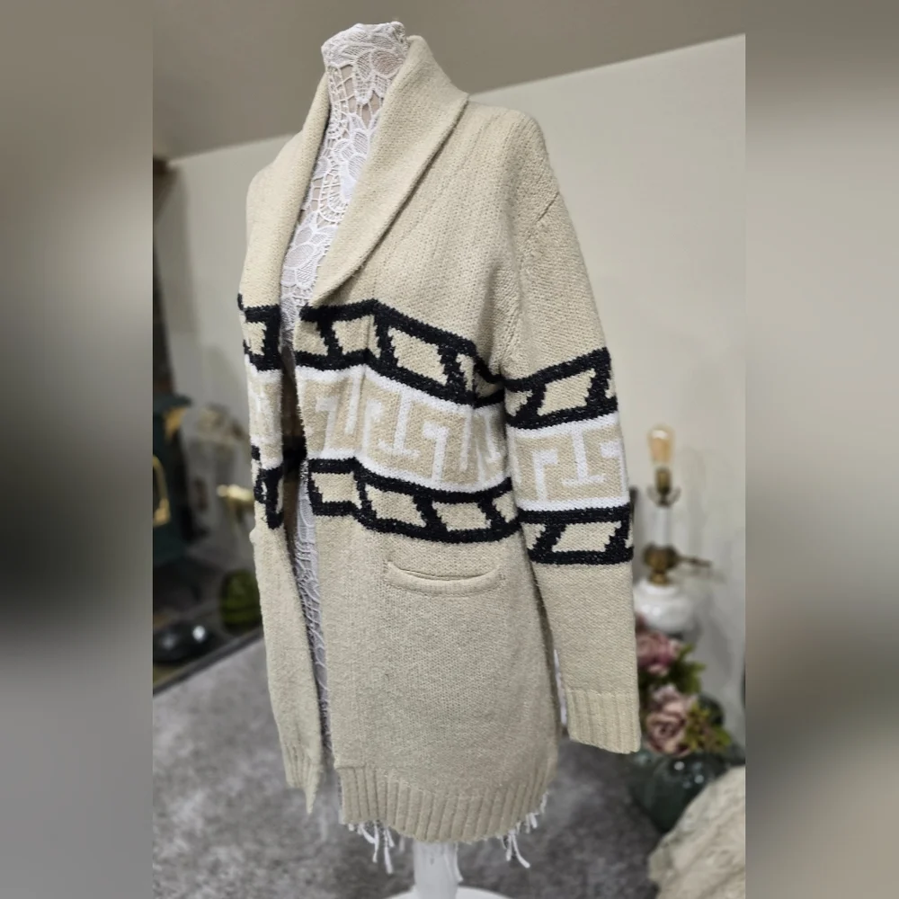 Vtg. Aztec Geo Design Knit Cardigan Sweater By Press Sz M